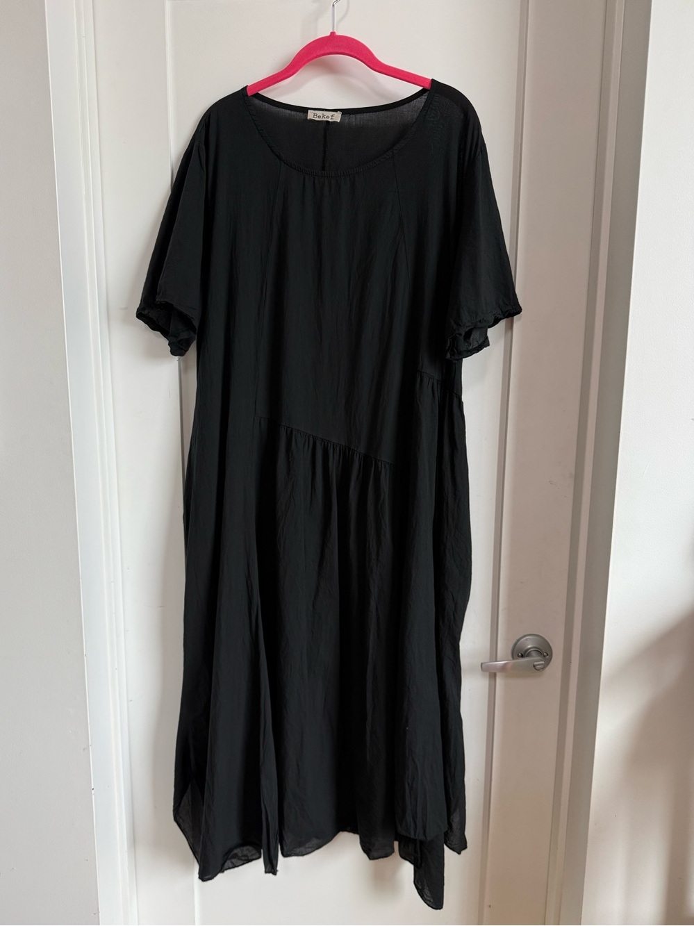 Belif Black Asymmetrical Short Sleeve Midi Dress